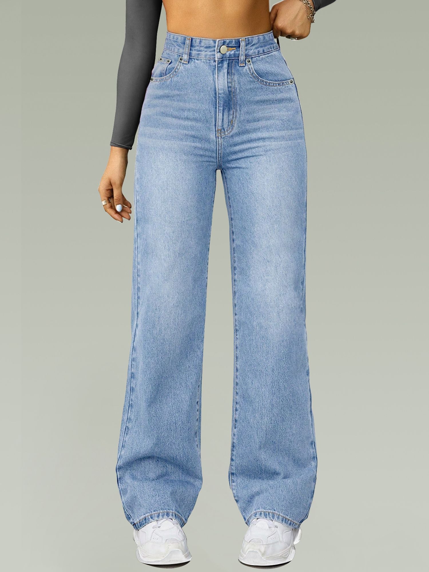 Women's High-Waisted Straight Jeans | Light Blue Denim – FUNUCA