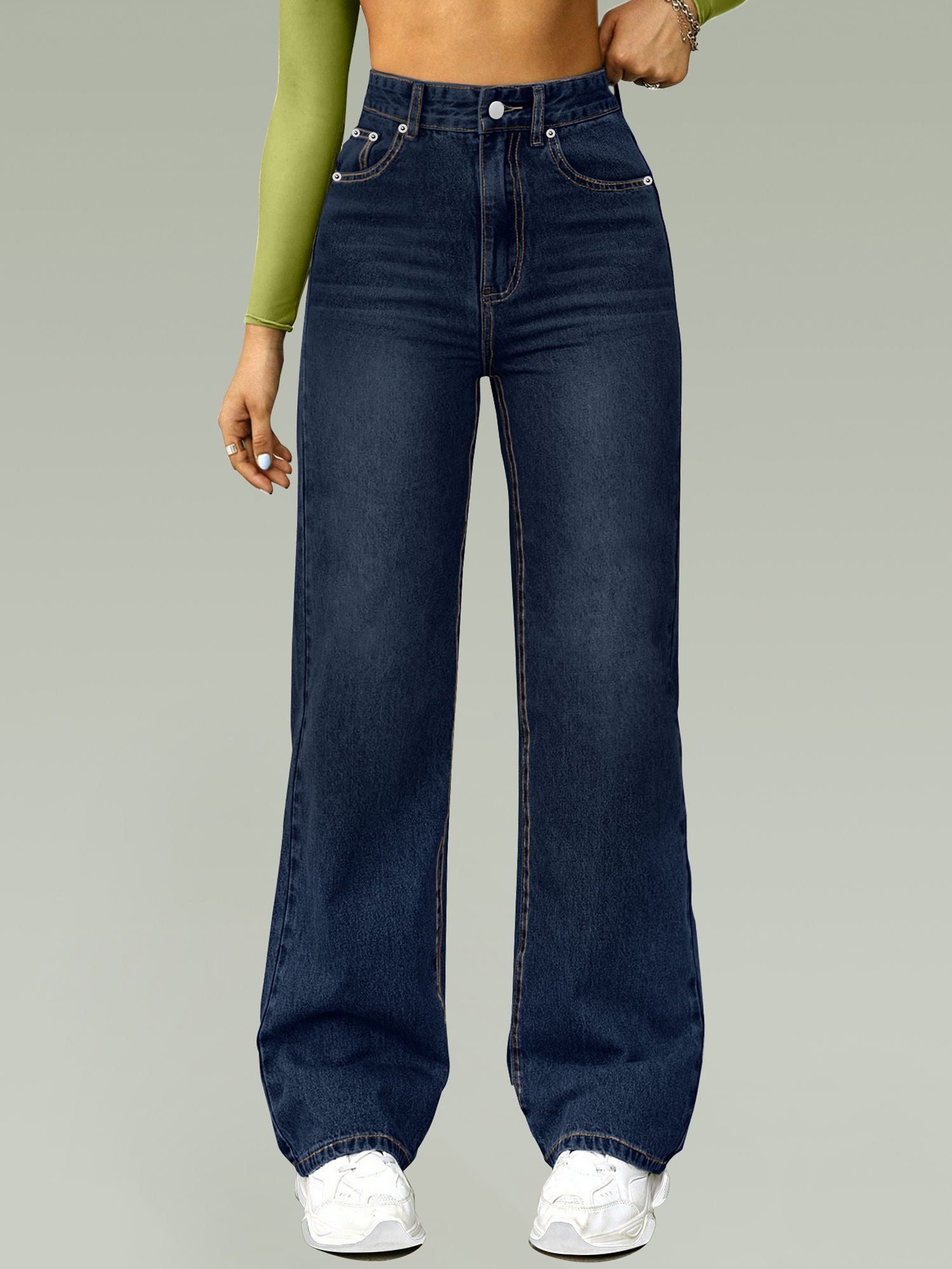 Women's High-Waisted Straight Jeans | Light Blue Denim – FUNUCA