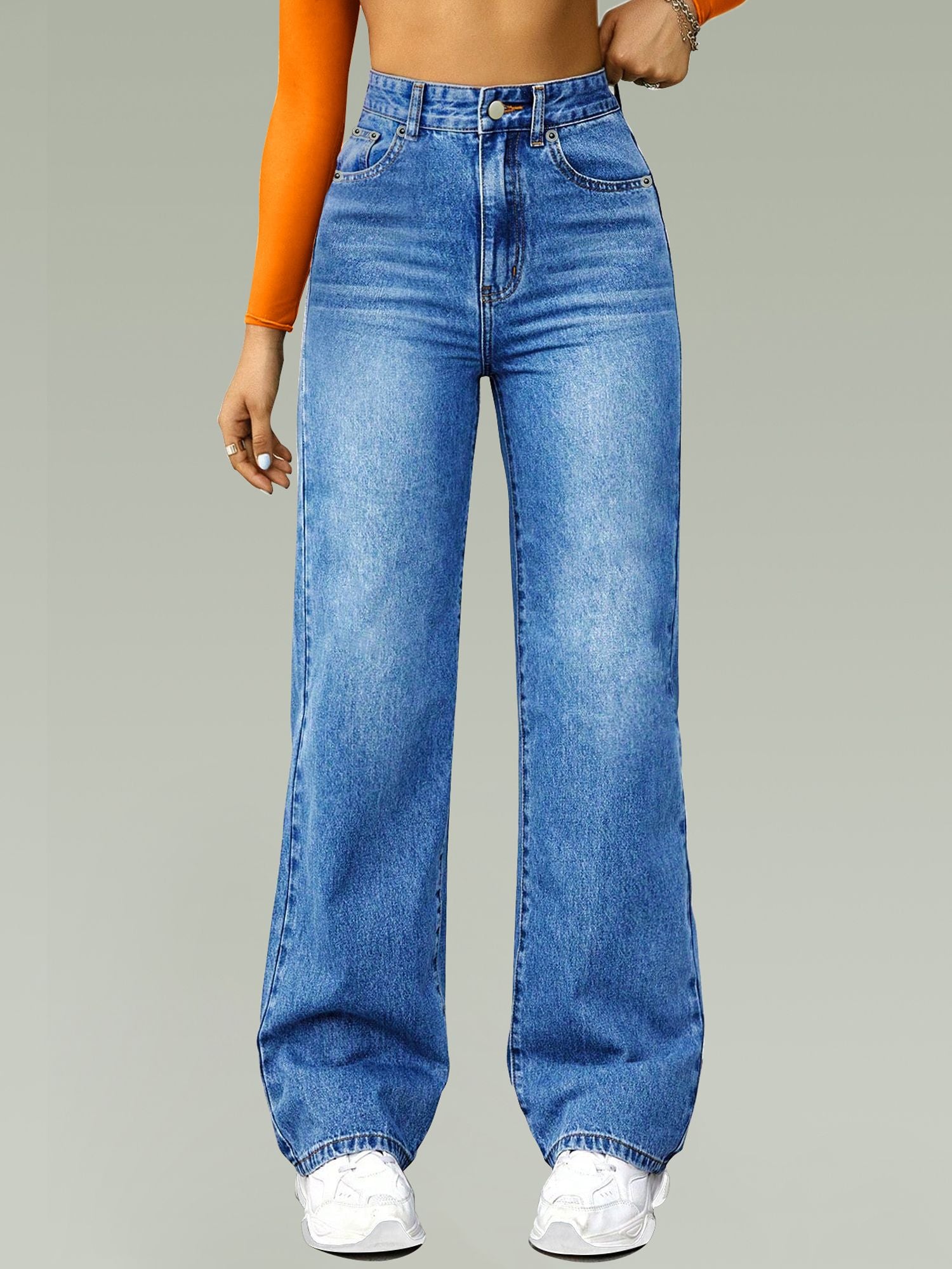Women's High-Waisted Straight Jeans | Light Blue Denim – FUNUCA