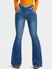 High Waist V-Shaped Denim Pants