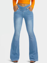 High Waist V-Shaped Denim Pants