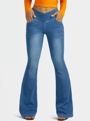 High Waist V-Shaped Denim Pants