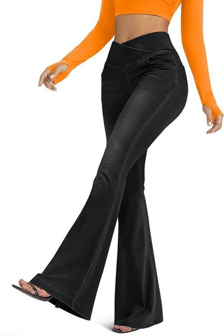 Leggings azules de cintura alta y campana