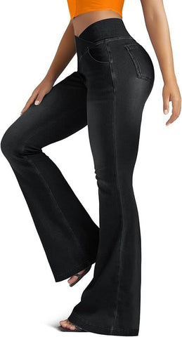 Leggings azules de cintura alta y campana