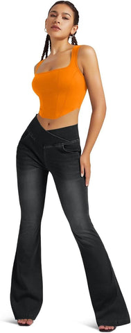 Leggings azules de cintura alta y campana