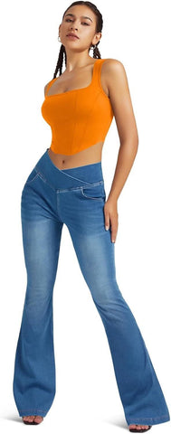 Leggings azules de cintura alta y campana