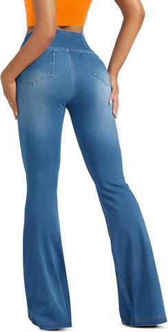 Leggings azules de cintura alta y campana
