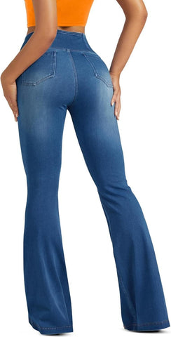 Leggings azules de cintura alta y campana
