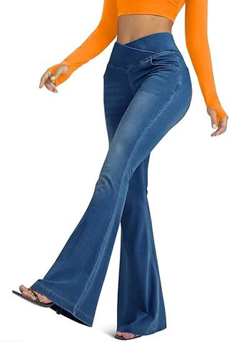 Leggings azules de cintura alta y campana