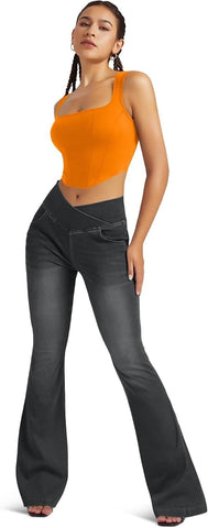 Leggings azules de cintura alta y campana
