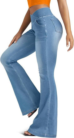 Leggings azules de cintura alta y campana