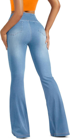 Leggings azules de cintura alta y campana