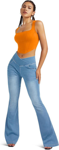 Leggings azules de cintura alta y campana